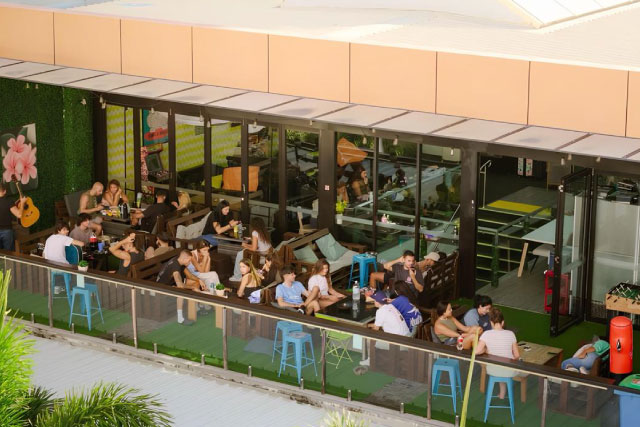 Terrace of a Gold Coast hostel overlooking Cali Beach in Surfers Paradise